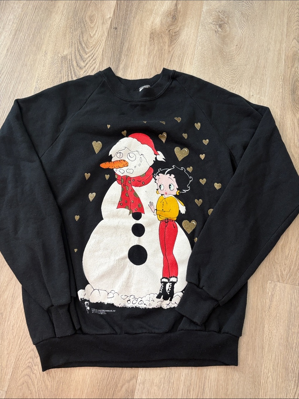 VTG 1994 Betty Boop Snowman Holiday Sweatshirt Large Jerzees USA Christmas cozy